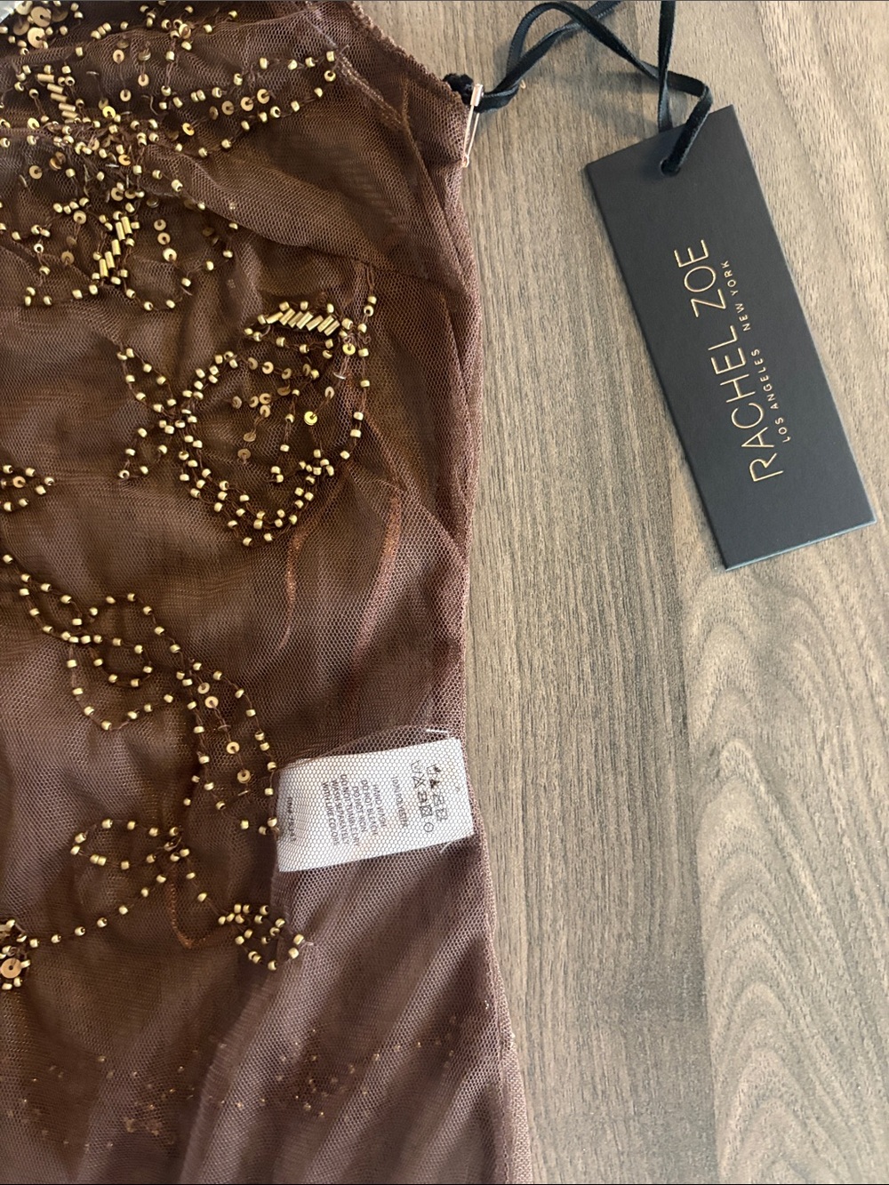 Sheer Embellished Brown V-Neck Mesh Tank Top - Picture 8 of 17